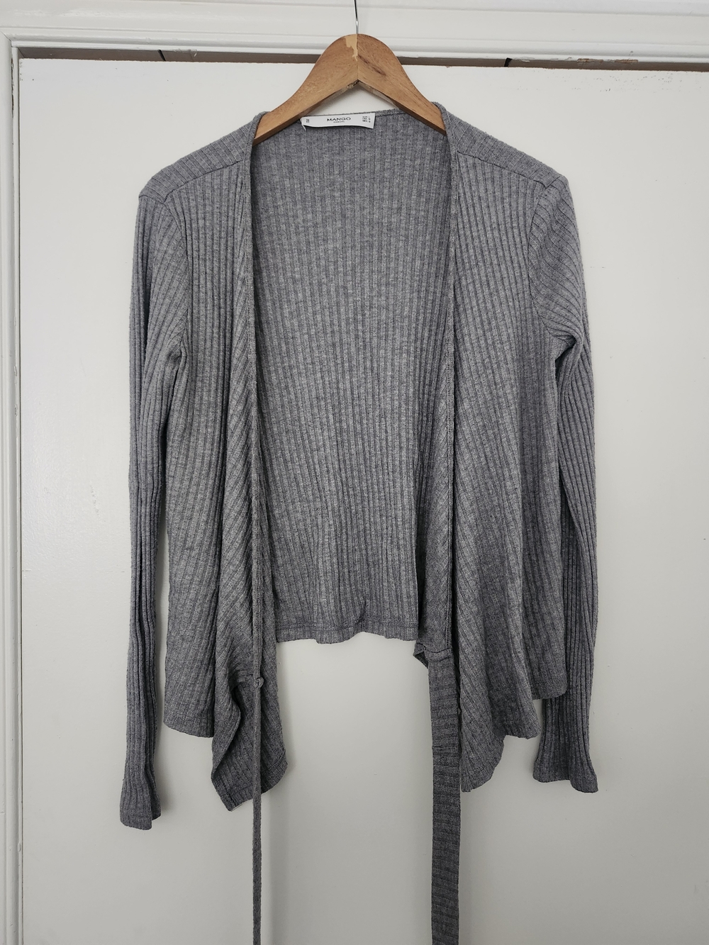 Mango Ribbed Open-Front Cardigan in Gray